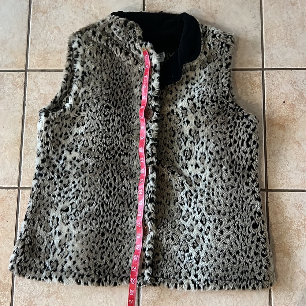Coldwater Creek Faux‎ Fur Leopard Print Vest, Sz Large - Picture 9 of 9